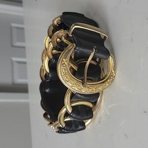 Vintage gold metal black faux leather belt Size Small